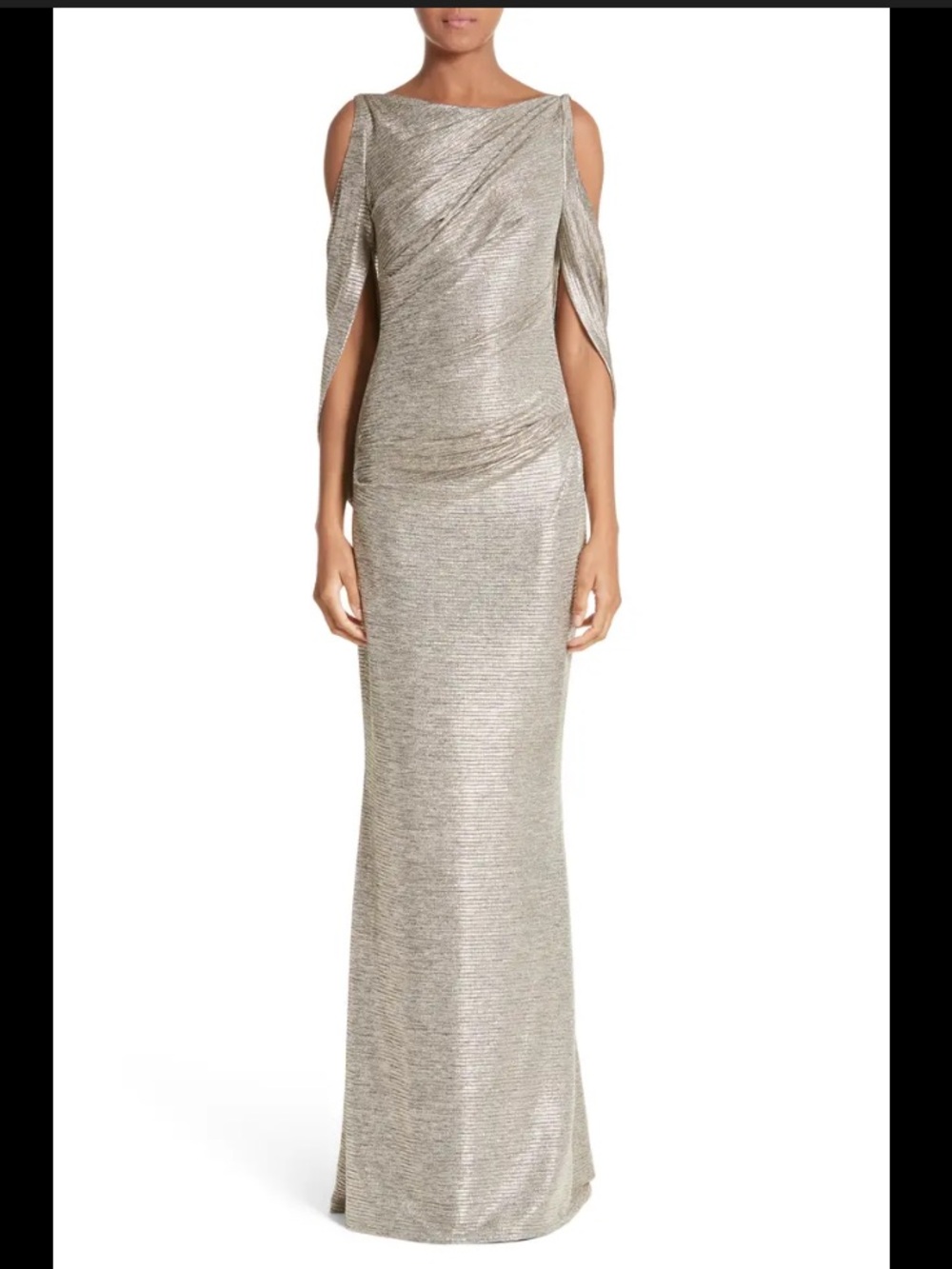 Talbot Runhof Pret Size 4/34 Evening Gown Ball Long Pewter Draping Dress
